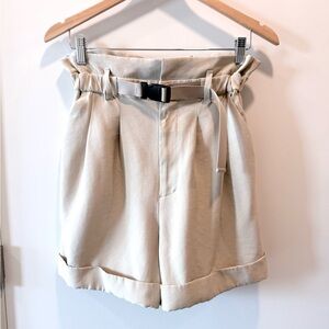 Jill Stuart Belted High-Waist Shorts Beige Size Small